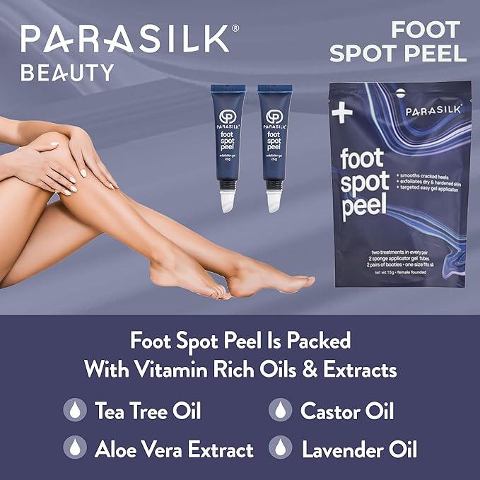 Parasilk Exfoliating Foot Spot Peel– 2 Gel Sponge Applicators & 2 Pairs of Exfoliation Booties. Targeted Repair for Rough, Dry Skin, Cracked Heels and Feet