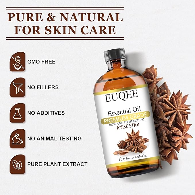 Anise Star Essential Oil 4oz / 118ML Large Capacity Anise Star Oil Pure & Premium Fragrance Essential Oil with Glass Dropper for Candle Soap Making, Diffusers