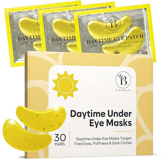 Daytime Under Eye Patches for Puffy Eyes and Dark Circles, Gel Eye Masks with Caffeine, Collagen & Vitamin C, Deeply Moisturizing, Bachelorette Party Favors, Anti Wrinkle Patches (30 Pairs)