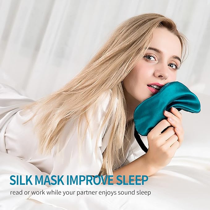 2-Pack 100% Real Natural Silk Eye Mask, Silk Sleeping Mask, Shade Puffy Eye Gift with Adjustable Straps, Sleep Eye Mask, SHJINJU Eye Mask Shade (Black and red)