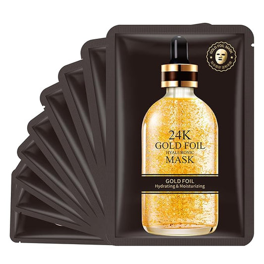 Face Masks Skincare Sheet Hydrating Face Mask 24k Gold Moisturizing Face Mask Sheet Masks Facial Anti-aging Skincare Sheet Hydration Face Mask Pack Facial Mask Sheet for Wrinkle Fine Lines Pack of 10