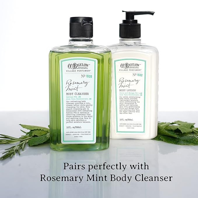 C.O. Bigelow Rosemary Mint Moisturizing Body Lotion for Women and Men, Village Perfumer Lotion with Olive Oil, Borage Oil, and Aloe Vera, 10 fl oz