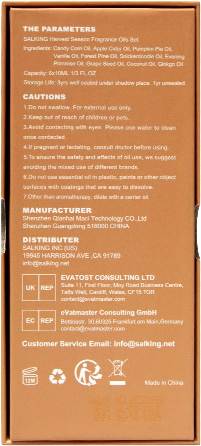 SALKING Autumn Fragrance Oils, Premium Fall Essential Oils for Diffuser, Scented Oils Gift Set for Soap Candle Making Scents - Cinnamon, Pumpkin Spice, Apple Cider, Vanilla, Forest Pine, Snickerdoodle