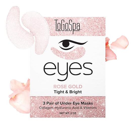ToGoSpa Rose Gold EYES, Dark Circle Warrior | Premium Clean Anti-Aging Gel Pads with Collagen, Hyaluronic Acid, Aloe Vera, Vitamins C & E, 1 Pack - 3 Pair