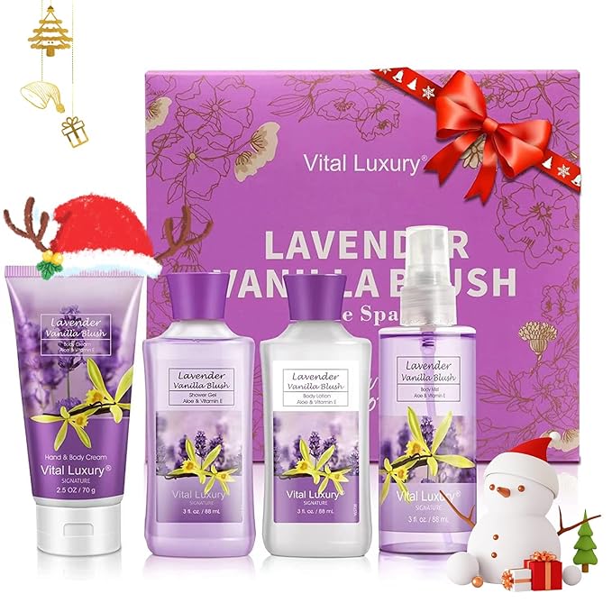 Lavender Vanilla Blush Bath & Body Kit, 3 Fl Oz, Ideal Skincare Gift Home Spa Set, Includes Body Lotion, Shower Gel, Body Cream, and Fragrance Mist,Birthday Mother's Day Gifts