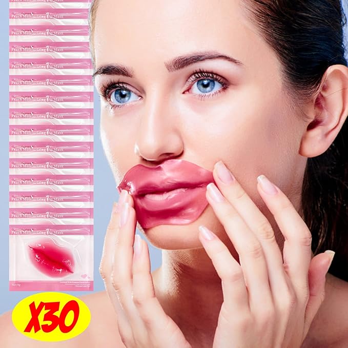 24K Golden Hydrating Lip Mask Patches, Korean Skincare, Plumping Treatment, 30 Pieces (Pink (B))