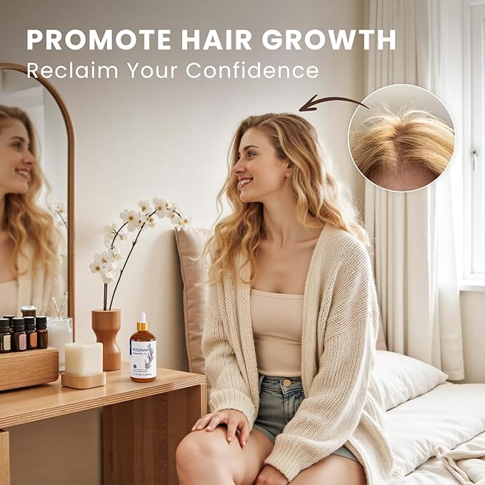 HIQILI Rosemary Oil for Hair Growth, Alleviate Hair Loss, Reduce Dandruff and Relieve Greasiness of The Scalp, Includes Travel Bottle - 3.38 Fl Oz/100 ML