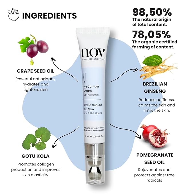 Natural Organic Vegan Eye Cream | Eye Cream for Dark Circles and Puffiness Cream for Eye Bags and Dark Circles Under Eye Contour Cream with Prebiotics 0,68 Oz Dermatologically Tested