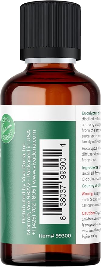 Viva Doria Eucalyptus Essential Oil, 100% Pure, Natural, Essential Globulus Oil, Undiluted, for Aromatherapy | Food Grade, 30 mL (1 Fluid Ounce)
