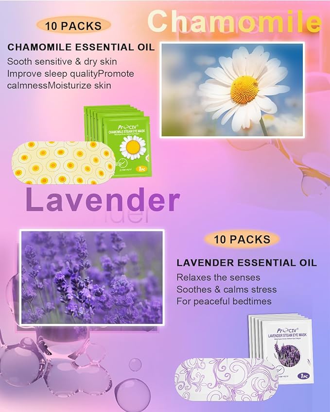 ProCIV FSA/HSA Eligible 20 Packs Steam Eye Masks, Warming Eye Masks for Dark Circles, Disposable Self-heating Hot Eye Mask Soothing Headache, Dry Eyes, Heating Eye Mask for Stress Eye Fatigue Relief