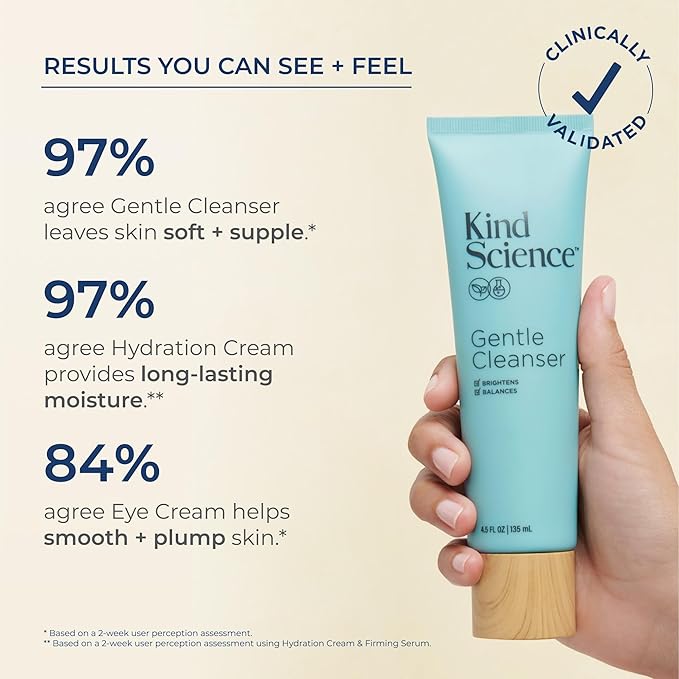 Kind Science 3-Piece Skin Care Set, Gentle Cleanser, Hydration Cream, Eye Cream - Essential Anti Aging Trio - Anti Aging Skin Care Set for Women - Paraben, Dye & Fragrance Free, Cruelty Free