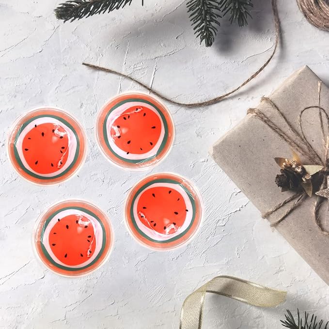 Reusable Gel Eye Ice Pack, Round Eye Cold Pads, Cooling Eye Masks for Eye Strain, Eye Swelling, Eye Redness, Puffy Eyes, Dark Circles, Smooth Fine Lines, and Eye Recover Surgery (Watermelon & 4PCS)