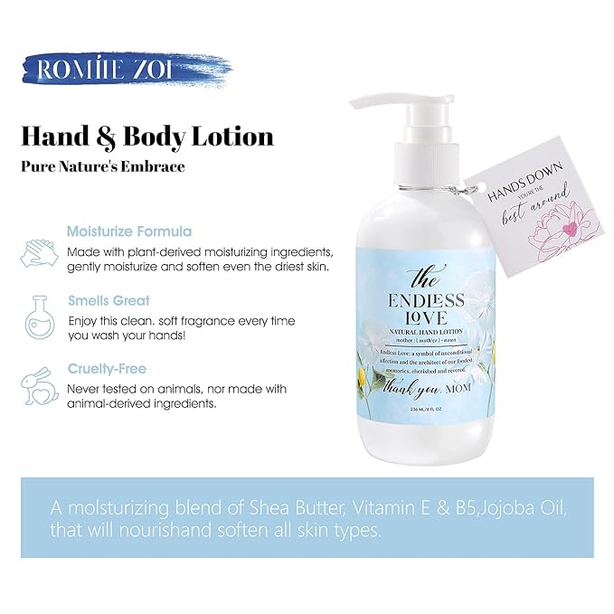Hand & Body Lotion for Mother's Day Gift Basket- Endless Love - Infused with Honey Almond Aroma - 236 ML /8 FL OZ