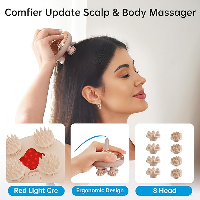 COMFIER Cordless Scalp Massager Hair Growth with 3 kneading Modes, Gifts,Waterproof Head Massage with 8 Claws for Deep Cleansing,Head Scratcher,Body Massager for Stress Relief,Cat Massage