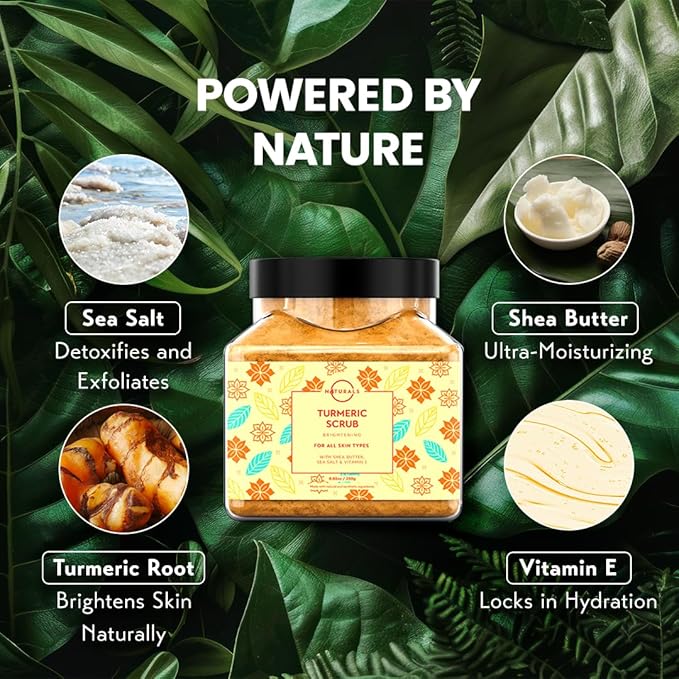 O Naturals Turmeric Body Scrub – Exfoliating Body Scrub for Smooth and Hydrated Skin with Natural Turmeric and Salt, Gentle Face Scrub and Body Scrub Exfoliator, 8.82 oz