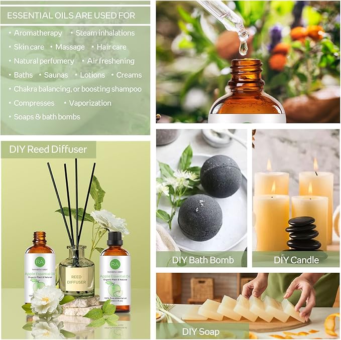 Apple Essential Oil (100ML), 100% Pure Natural Organic Apple Oil for Diffuser, Massage, Skin Care, Yoga