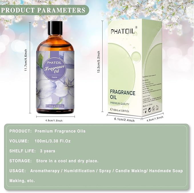 3.38FL.OZ Freesia Fragrance Oils for Aromatherapy, Essential Oils for Diffusers for Home, Perfect for Diffuser, DIY Candle and Soap Making, DIY Scented Products - 100ml