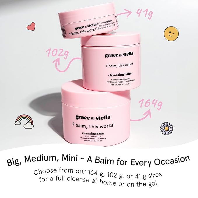 grace & stella Cleansing Balm - Oil-Based Makeup Remover - Gentle & Moisturizing Facial Cleanser, Non-Stripping Formula for Double Cleansing Heavy Makeup - Vegan Fragrance-Free Skincare (164g / 5.8oz)