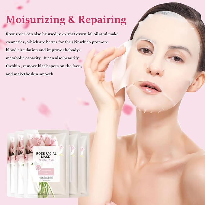 Face Mask Skin Care Anti Aging Facial Mask Sheets Mask Face Masks Beauty Rose Sheet Masks for Face Bulk Face Masks Skincare Facial Masks 10 Sheets
