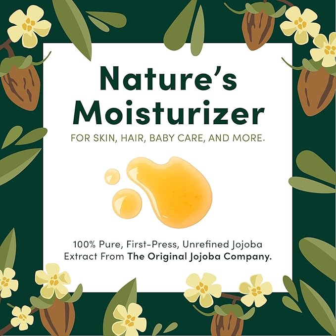 HobaCare 100% Pure, Unrefined Organic Jojoba Oil for Skin & Nails - Moisturizing Body Oil & Face Moisturizer for Dry Skin - Natural Treatment for Hair & Beard Care (32 fl oz)