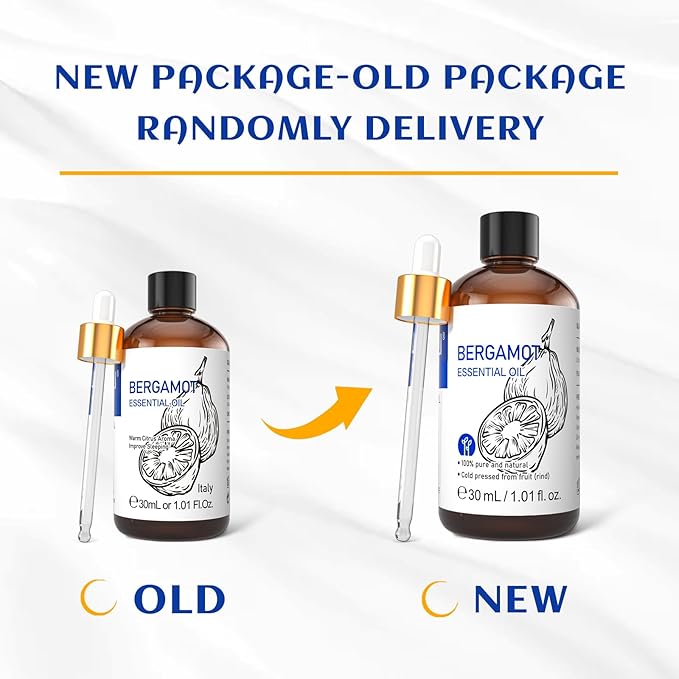 HIQILI Bergamot Essential Oil for Diffuser, Skin, Hair, DIY, 100% Pure & Natural - 1.01 Fl Oz (30 mL)