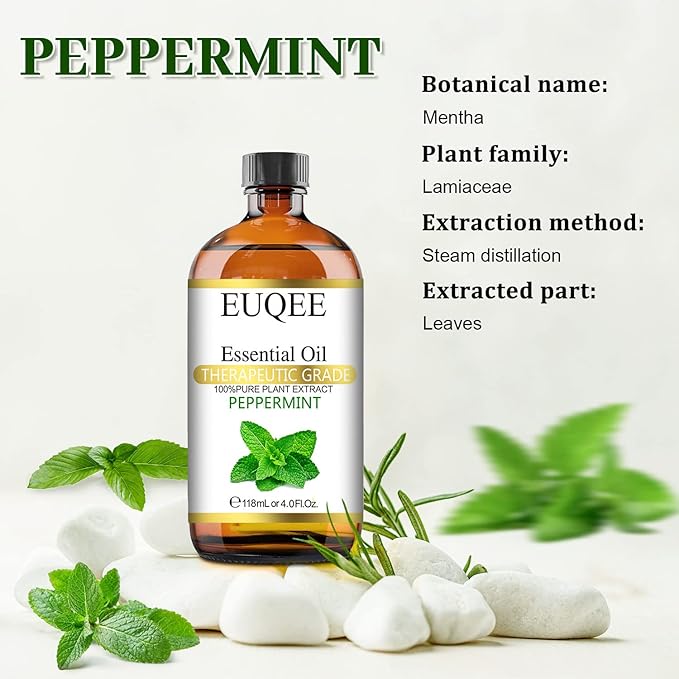 Peppermint Essential Oil 118 ml Pure Peppermint Oil with Glass Dropper for Aromatherapy, Diffuser, Soap Candle Making - 4Fl. Oz