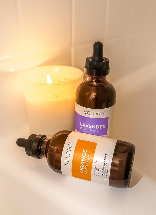 Orange Essential Oil by Velona - 4 Fl Oz | Therapeutic Grade 100% Pure and Natural | for Aromatherapy Diffuser, Massage, Skincare, Haircare, Soapmaking | Undiluted in Glass Bottle