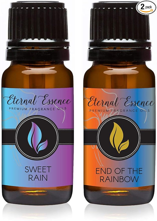 Eternal Essence Oils 2 Pack 10ml Premium Fragrance Oil - Sweet Rain & End of The Rainbow - for Candle, Soap Making, Aromatherapy, Diffusers, Home Care, & Humidifiers