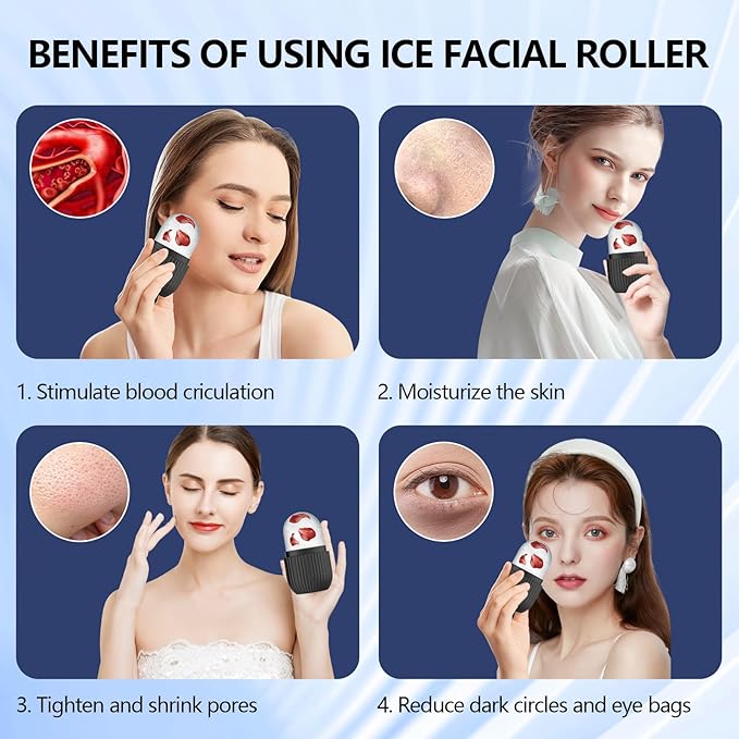 Ice Roller for Face and Eye, Silicone Ice Facial Roller Ice Holder, Face Ice Mold Skin Care, Face Icers Reusable Ice Cube Roller for Shrink Pores Anti Wrinkle Reduce Puffiness, Black