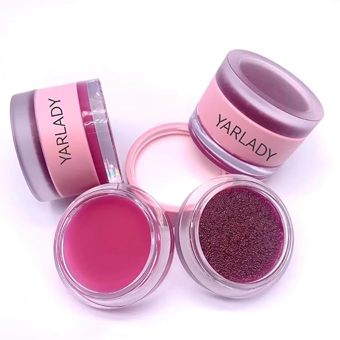 Lip Mask - Overnight shea Butter Lip Scrub with shea Butter to nourish and moisturize cracked lips, care moisturizer - Sleep lip Balm Grape Lip Scrub and Cherry Lip Mask