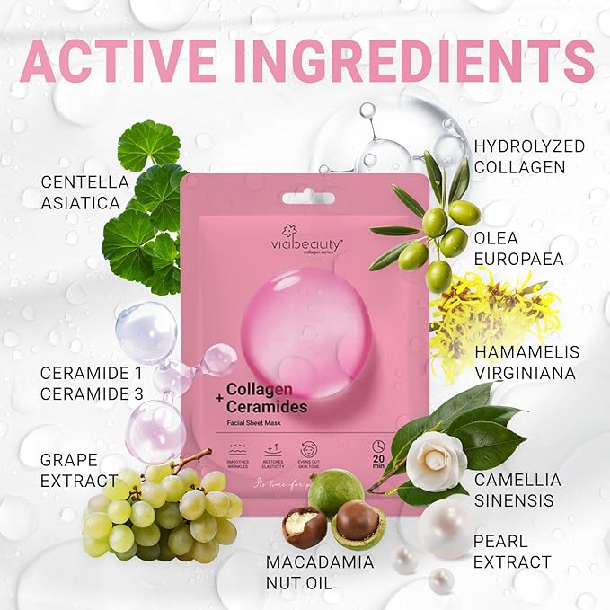 12 Pack of Collagen Face Mask with Ceramides - Rejuvenating Facial Sheet Mask, Reduce Wrinkles & Fine Lines - Face Masks Skincare Moisturizing Collagen Mask for All Skin Types