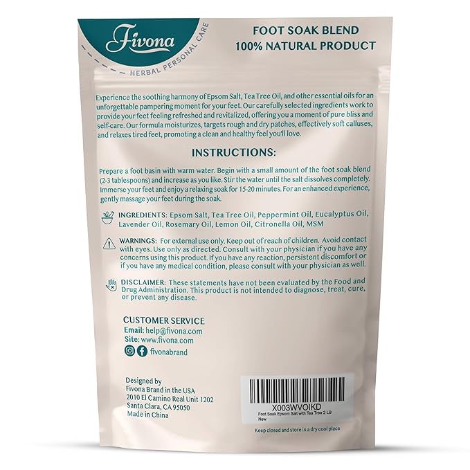 Foot Soak Epsom Salt with Tea Tree Oil 2 LB - Epsom Salt with Essential Oils for Healthy Toenails, Soothing Relief, Callus Softening - Pedicure Therapy for Soft, Rejuvenated Feet