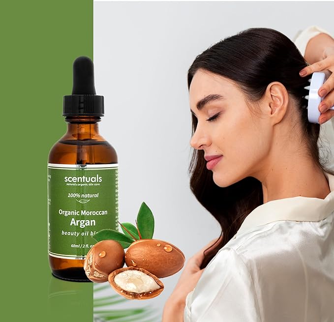 Scentuals Argan Beauty Oil Blend, All-in-One Skin, Hair & Nail Care, Pure Argan Oil Blend, Apricot Oil, Safflower Oil, Vitamin E Oil, Deep Hydration, Anti-Aging, Natural Skin Care,2 fl.oz | 60 ml
