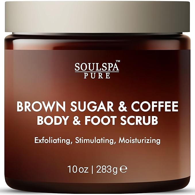 Brown Sugar and Coffee Foot & Body Scrub - Energizing Brown Sugar & Moisturizing Coffee Scrub Body Exfoliator for All Skin Types - Hydrating Exfoliating Spa Treatment - 10 oz