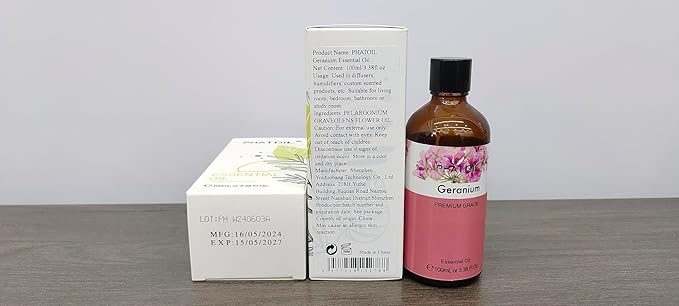Geranium 3.38fl.oz Essential Oil, PHATOIL Aromatherapy Essential Oils for Diffuser, Humidifier, Perfect for DIY Soap, Candle, Bath Bombs Making(100ml)