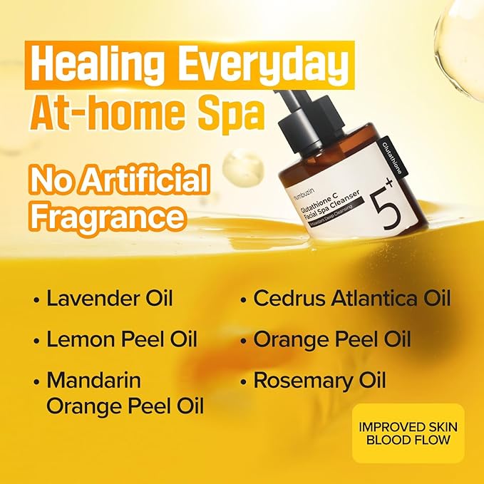 numbuzin No.5 Cleansing Oil | Glutathione C Facial Spa Cleanser | Oil Cleanser for Face | Glutathione, Vitamin C, Niacinamide | Aromatherapy, Uneven Skin Tone | 6.76 fl. oz.