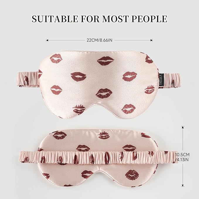 THXSILK Sleep Mask 100% 19 Momme Pure Mulberry Silk Super Smooth Cooling Decorative Sleep Eye Mask Blackout Eye Cover with Wide Head Strap, Sexy-Lip-Pink