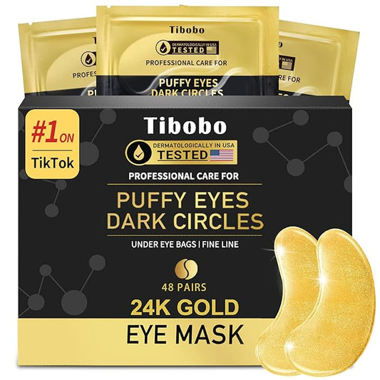 Under Eye Patches (48 Pairs) - 24K Gold Eye Masks Enriched with Abundant Collagen | Diminish Dark Circles and Puffiness | Anti-Aging, Smooth Fine Line, Nourish Skin - Gifts for Women Skin Care