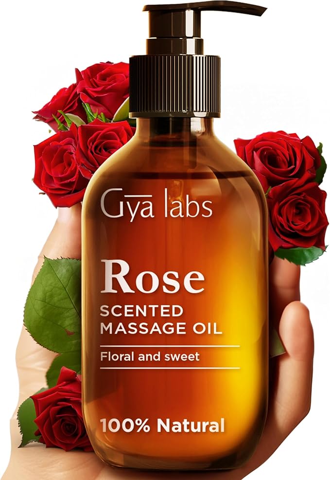 Gya Labs Rose Massage Oils for Date Nights - 6.76 Fl Oz - Rejuvenating Aromatherapy Body Massage Oil for Men & Women - Crafted with Jojoba, Argan, Sunflower, Sweet Almond & Rose Otto