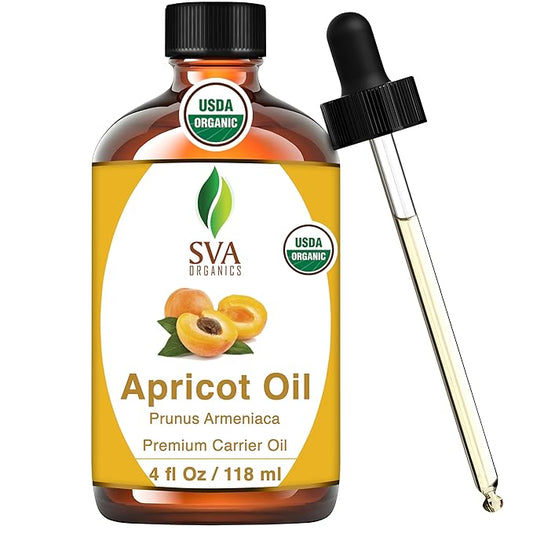 SVA Apricot Seed Oil Organic - 4 Fl Oz – 100% Natural Cold Pressed Organic Apricot Oil - for Face, Skin Care, Hair Care, Scalp Massage & Body Massage – Carrier Oil with Dropper