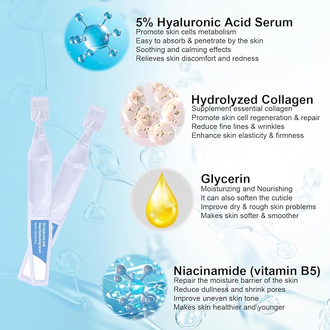 5% Hyaluronic Acid Serum Ultra Moisturizing & Elastic Skin - Wake Nature Perfection Hyaluronic Acid - Anti-Aging Serum for Face Single-Use Vials Skincare - Repair Sensitive Skin (1.5 ml)*30