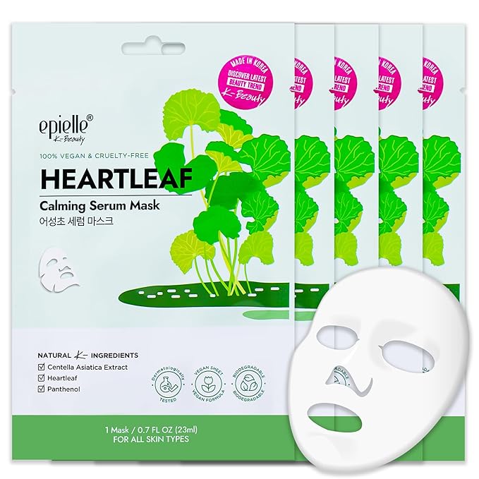Epielle Heartleaf Calming Serum Sheet Masks (5pk) | Korean Skincare | Facial Sheet Mask | Kbeauty, Mother's Day Gifts