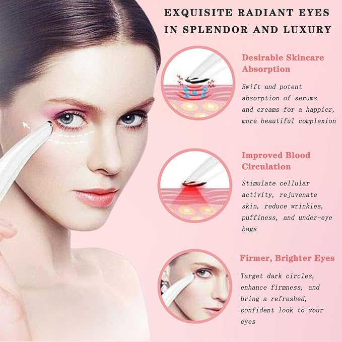 Eye Lift Wand, 3 in 1 Vibrating Red Light 98°F to 113°F LCD Display Eye Massager for Dry Eyes, Dark Circles and Puffiness, Electrical Face, Neck Sculpting Pen for Fine Lines and Wrinkles