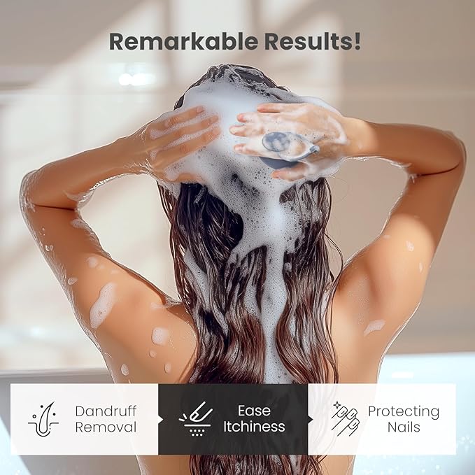 AIMIKE Scalp Massager Shampoo Brush, 100% Soft Silicone Scalp Scrubber, Scalp Exfoliator Brush for Dandruff Removal, Scalp Massager for Hair Growth, Wet Dry Hair Massager Shampoo Brush, Haze Blue