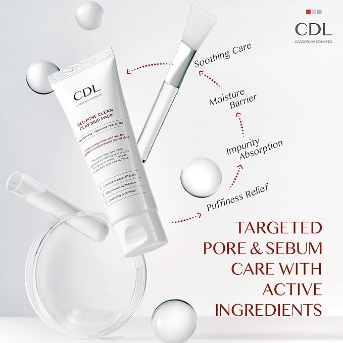 Red Mud Deep Pore Cleansing Facial Wash Off Mask for Impurities Sebum, For Senstive Skin, Soothing & Cooling Effect, Exforliating Dead Skin Cells, Korean Skin Care, 2.7 oz