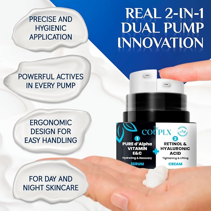 2-Pack 2-in-1 Collagen Booster, Retinol & Hyaluronic Acid Cream & Serum, Anti-Aging, Lifting Skin-Tightening Moisturizer for Men & Women, Neck and Décolleté, Made in USA Daily Moisturizer Face Cream