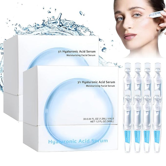 60Pcs 3% Hyaluronic Acid Serum Ultra-Hydrating Vials,Hyaluronic Acid Tubes,Ultra Hydrating Serum,Hyaluronic Acid Serum for Face,Single-Use Hyaluronic Acid Tubes Vials(2Box)