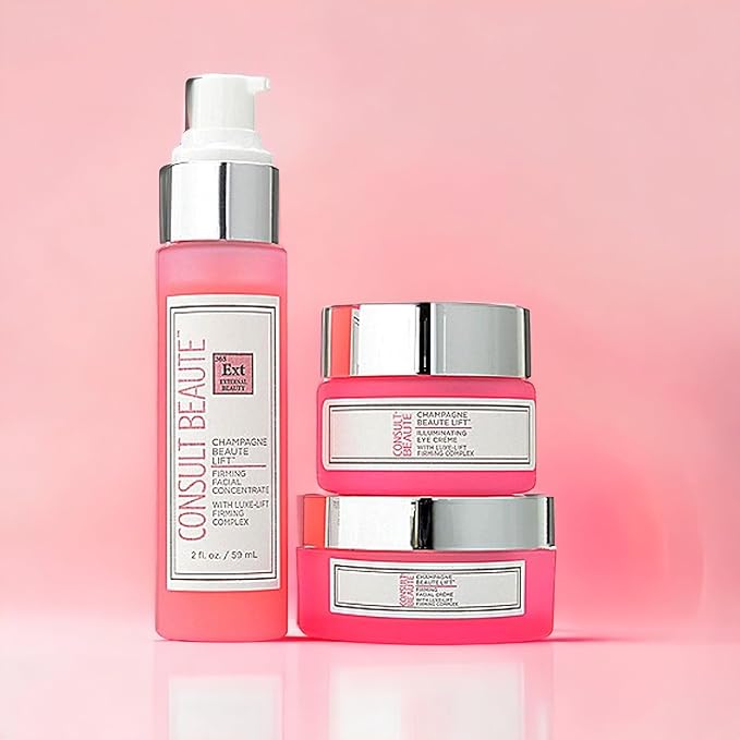 Consult Beaute - Champagne Beaute Lift - 3 Piece Firming Face, Neck & Eye Set - Lift, Firm and Rejuvenate Slack, Sagging Skin - Hydrating Moisture Cream and Serum - Niacinamide - Peptide Complex