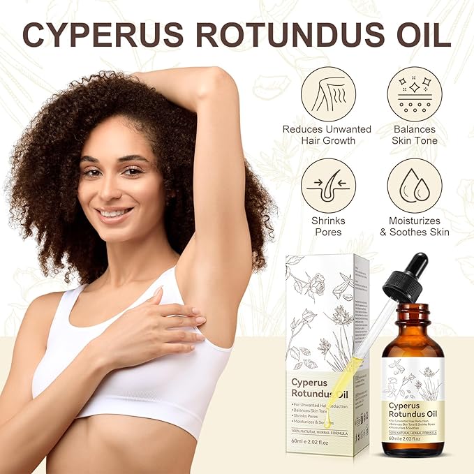 Cypress Rotunda Oil - Reduces Hair Growth - Shrinks Pores-Moisturizes and Soothes - Balances Skin Tone - for Face, Body, Arms - 60ml
