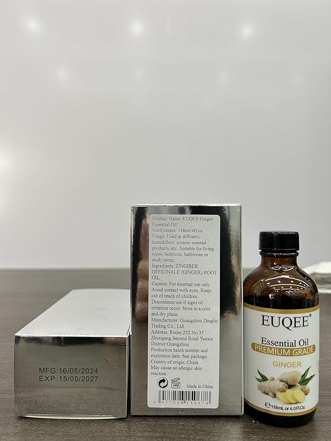 Ginger Essential Oil 118mL Pure Ginger Oil, Large Bottle Premium Essential Oil with Glass Dropper for Diffuser, Candle Making, DIY Soap - 4fl. oz